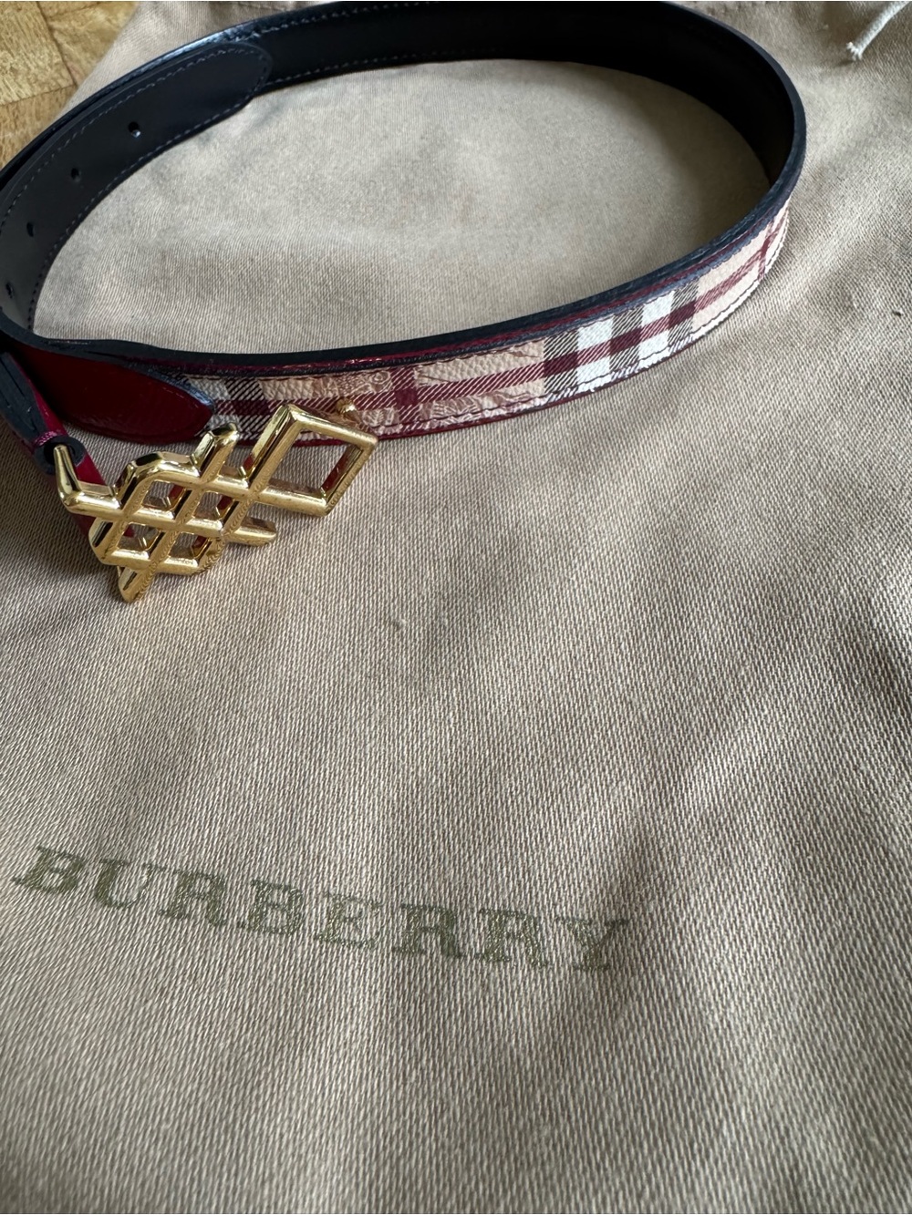 Burberry Check Red Leather Belt